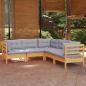 Preview: ARDEBO.de - 5-tlg. Garten-Lounge-Set mit Grauen Kissen Kiefer Massivholz