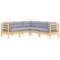 Preview: 5-tlg. Garten-Lounge-Set mit Grauen Kissen Kiefer Massivholz
