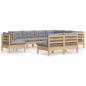 Preview: 9-tlg. Garten-Lounge-Set mit Grauen Kissen Kiefer Massivholz