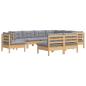 Preview: 9-tlg. Garten-Lounge-Set mit Grauen Kissen Kiefer Massivholz