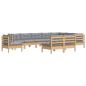 Preview: 10-tlg. Garten-Lounge-Set mit Grauen Kissen Kiefer Massivholz