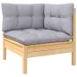 Preview: 10-tlg. Garten-Lounge-Set mit Grauen Kissen Massivholz Kiefer