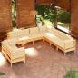Preview: ARDEBO.de - 9-tlg. Garten-Lounge-Set mit Creme Kissen Massivholz Kiefer