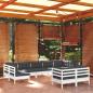 Preview: ARDEBO.de - 9-tlg. Garten-Lounge-Set mit Kissen Weiß Kiefer Massivholz