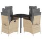 Preview: 5-tlg. Garten-Essgruppe mit Kissen Beige Poly Rattan