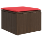 Preview: Gartenhocker mit Kissen Braun 55x55x37 cm Poly Rattan