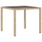 Preview: Gartentisch mit Glasplatte Beige 90x90x75 cm Poly Rattan