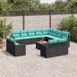 Preview: ARDEBO.de - 13-tlg. Garten-Sofagarnitur mit Kissen Schwarz Poly Rattan