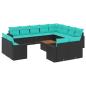Preview: 13-tlg. Garten-Sofagarnitur mit Kissen Schwarz Poly Rattan