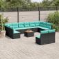 Preview: ARDEBO.de - 13-tlg. Garten-Sofagarnitur mit Kissen Schwarz Poly Rattan