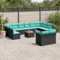 Preview: ARDEBO.de - 13-tlg. Garten-Sofagarnitur mit Kissen Schwarz Poly Rattan