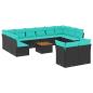 Preview: 13-tlg. Garten-Sofagarnitur mit Kissen Schwarz Poly Rattan