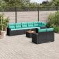 Preview: ARDEBO.de - 9-tlg. Garten-Sofagarnitur mit Kissen Schwarz Poly Rattan
