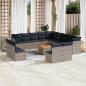 Preview: ARDEBO.de - 14-tlg. Garten-Sofagarnitur mit Kissen Grau Poly Rattan