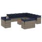 Preview: 14-tlg. Garten-Sofagarnitur mit Kissen Grau Poly Rattan