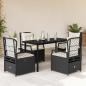 Preview: ARDEBO.de - 5-tlg. Garten-Essgruppe mit Kissen Schwarz Poly Rattan