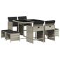 Preview: 9-tlg. Garten-Essgruppe mit Kissen Hellgrau Poly Rattan