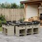 Preview: ARDEBO.de - 11-tlg. Garten-Essgruppe mit Kissen Hellgrau Poly Rattan