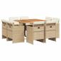 Preview: 9-tlg. Garten-Essgruppe mit Kissen Beige Poly Rattan