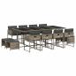 Preview: 13-tlg. Garten-Essgruppe mit Kissen Grau Poly Rattan