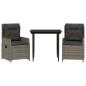 Preview: 3-tlg. Garten-Essgruppe mit Kissen Grau Poly Rattan
