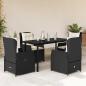 Preview: ARDEBO.de - 5-tlg. Garten-Essgruppe mit Kissen Schwarz Poly Rattan