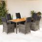 Preview: ARDEBO.de - 7-tlg. Garten-Essgruppe mit Kissen Grau Poly Rattan