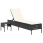 Preview: Sonnenliege mit Tisch und Auflage Schwarz Poly-Rattan