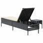 Preview: Sonnenliege mit Tisch und Auflage Schwarz Poly-Rattan