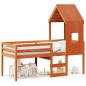 Preview: Hochbett mit Dach Wachsbraun 80x200 cm Massivholz Kiefer