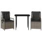 Preview: 3-tlg. Garten-Essgruppe mit Kissen Grau Poly Rattan