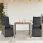 Preview: ARDEBO.de - 3-tlg. Garten-Bistro-Set mit Kissen Grau Poly Rattan