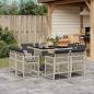 Preview: ARDEBO.de - 9-tlg. Garten-Essgruppe mit Kissen Hellgrau Poly Rattan