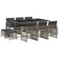 Preview: 11-tlg. Garten-Essgruppe mit Kissen Grau Poly Rattan