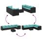 Preview: 7-tlg. Garten-Lounge-Set mit Kissen Schwarz Poly Rattan