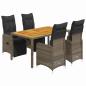 Preview: 5-tlg. Garten-Bistro-Set mit Kissen Grau Poly Rattan