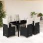 Preview: ARDEBO.de - 7-tlg. Garten-Bistro-Set mit Kissen Schwarz Poly Rattan