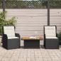 Preview: ARDEBO.de - 3-tlg. Garten-Lounge-Set mit Kissen Schwarz Poly Rattan