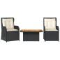 Preview: 3-tlg. Garten-Lounge-Set mit Kissen Schwarz Poly Rattan