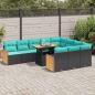 Preview: ARDEBO.de - 11-tlg. Garten-Sofagarnitur mit Kissen Schwarz Poly Rattan