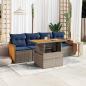 Preview: ARDEBO.de - 5-tlg. Garten-Sofagarnitur mit Kissen Grau Poly Rattan Akazie