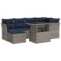 Preview: 7-tlg. Garten-Sofagarnitur mit Kissen Grau Poly Rattan Akazie