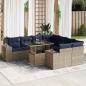 Preview: ARDEBO.de - 9-tlg. Garten-Sofagarnitur mit Kissen Grau Poly Rattan Akazie