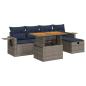 Preview: 6-tlg. Garten-Sofagarnitur mit Kissen Grau Poly Rattan Akazie