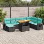 Preview: ARDEBO.de - 9-tlg. Garten-Sofagarnitur mit Kissen Schwarz Poly Rattan