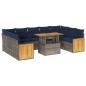 Preview: 10-tlg. Garten-Sofagarnitur mit Kissen Grau Poly Rattan Akazie