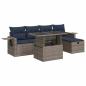 Preview: 6-tlg. Garten-Sofagarnitur mit Kissen Grau Poly Rattan Akazie