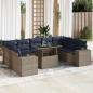 Preview: ARDEBO.de - 10-tlg. Garten-Sofagarnitur mit Kissen Grau Poly Rattan Akazie