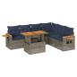 Preview: 7-tlg. Garten-Sofagarnitur mit Kissen Grau Poly Rattan Akazie
