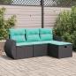 Preview: ARDEBO.de - 4-tlg. Garten-Sofagarnitur mit Kissen Schwarz Poly Rattan